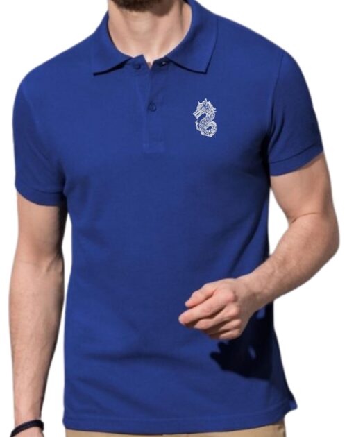 Tricou polo broderie Dracones, bleumarin