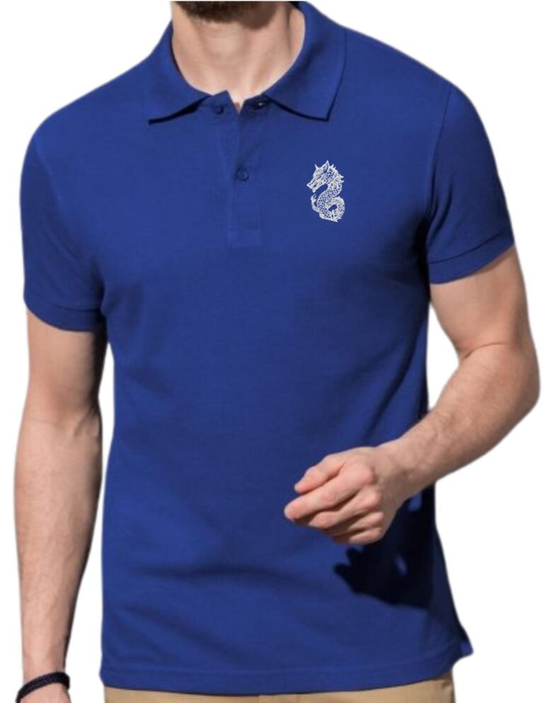 Tricou polo broderie Dracones, bleumarin