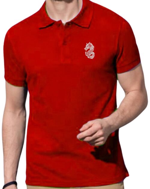 Tricou polo broderie Dracones, roșu